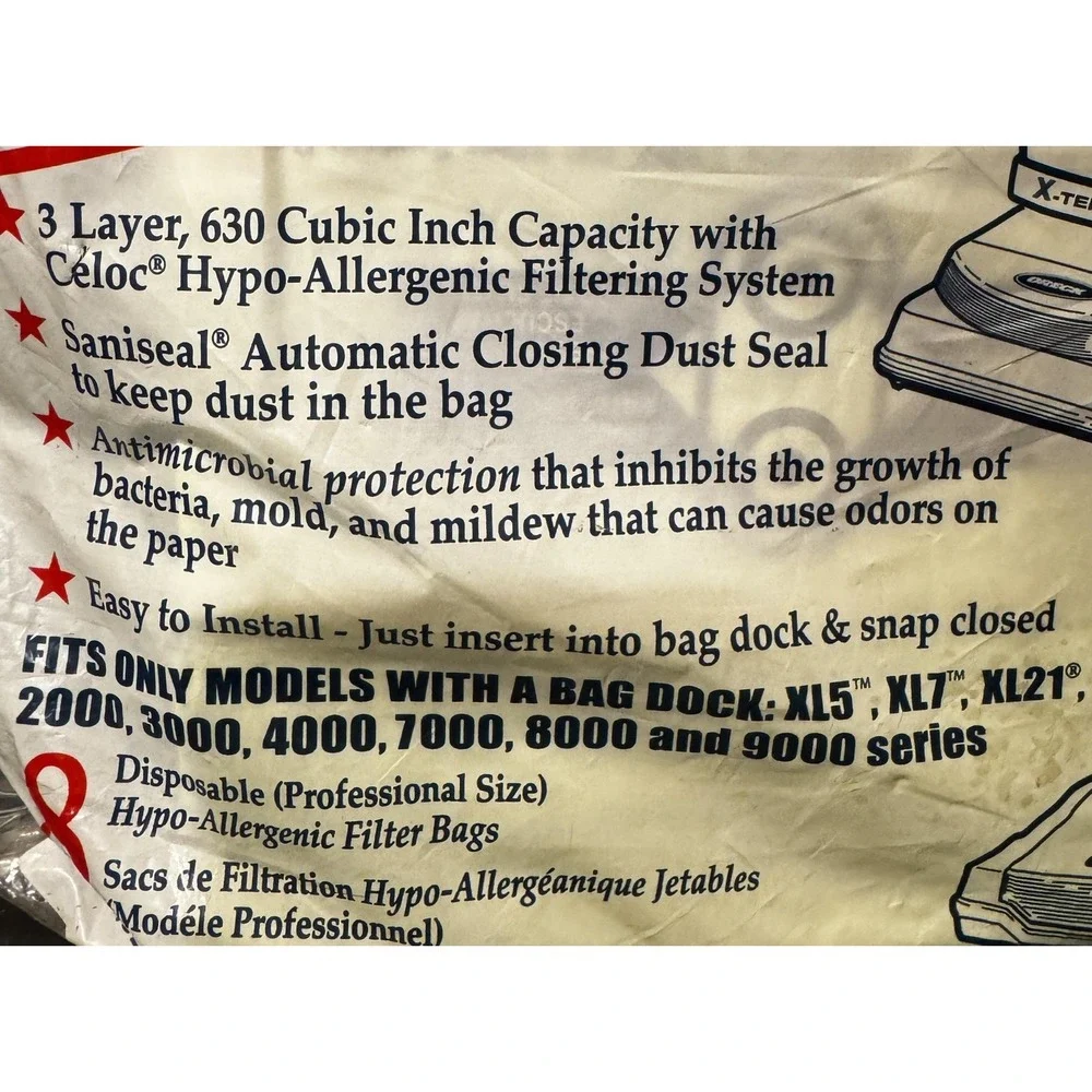 Oreck Type CC Hypo-Allergenic Celoc Filter Bags XL5 XL7 XL21 Upright 8 Pack